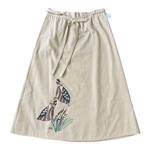 Vintage Khaki hand painted birds adjustable Wrap skirt Small Tops ‘n Bottoms